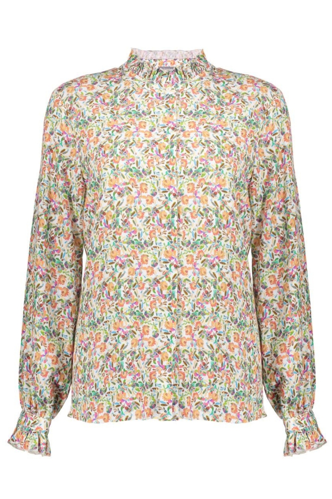 BLOUSE BLOEMENPRINT RUFFLE 43945 20 Off-White/Ocean Blue